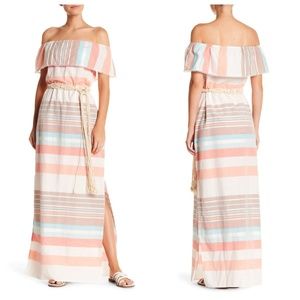 Letarte Striped Off Shoulder Flounce Maxi Dress